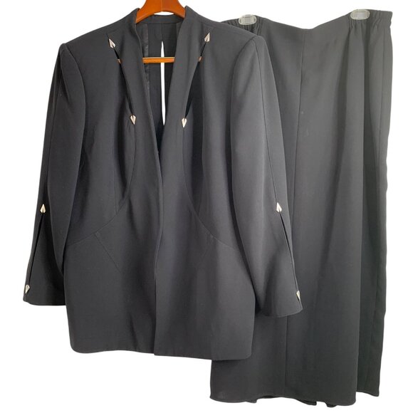 VTG Southwest Solini New York Womens Black Suit Set Skirt & Blazer Size 18 USA - Picture 1 of 15